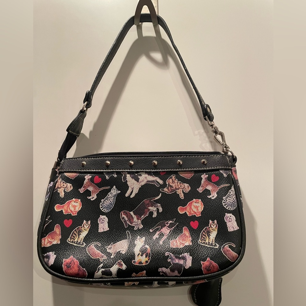 Dog/Cat Vintage Small Shoulder Bag (7x10) Black Vegan Leather pre owned - Picture 2 of 8